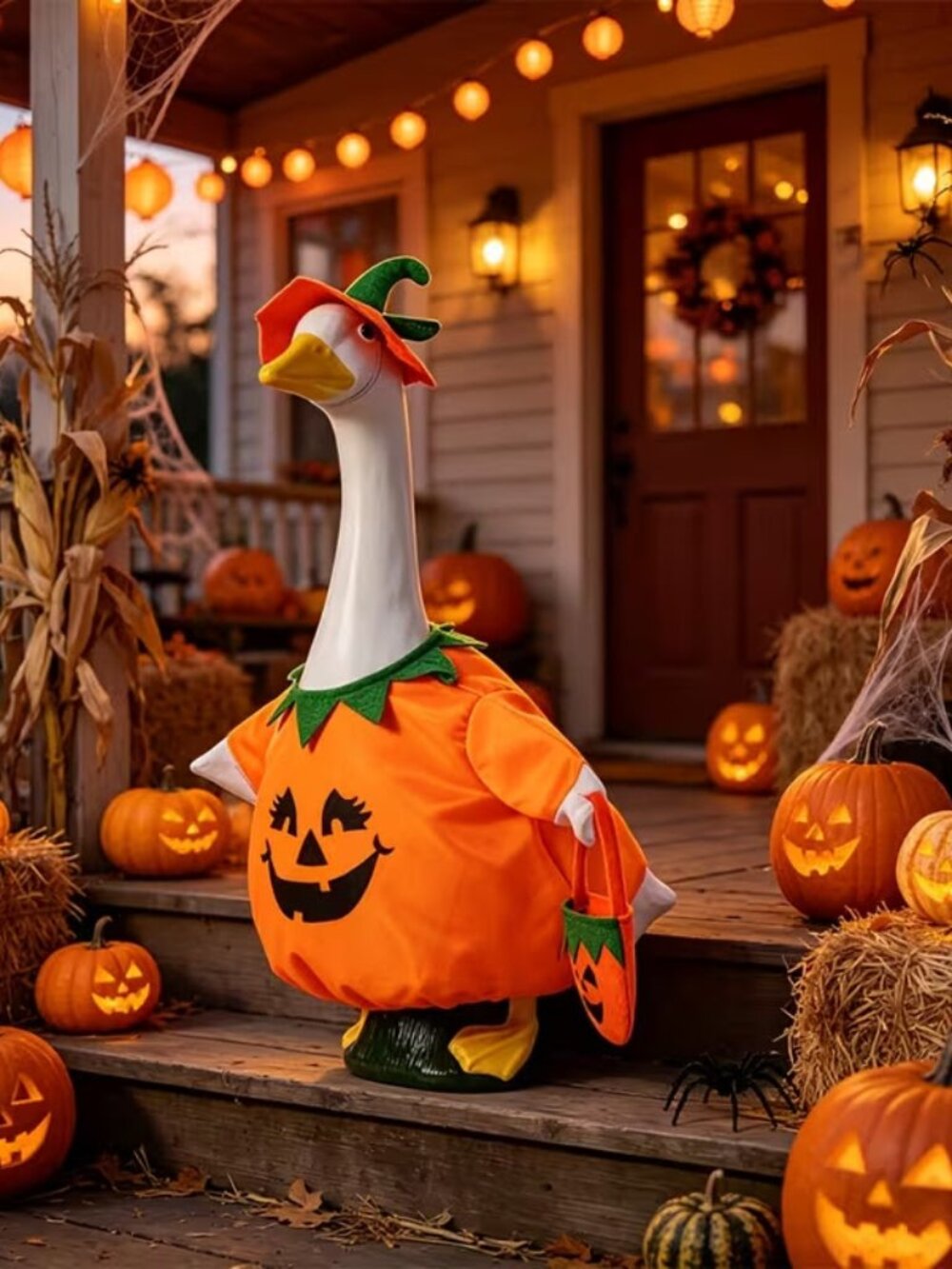 Halloween Pumpkin Porch Goose Outfit – 3-Piece Costume Set for 23" Lawn Goose
